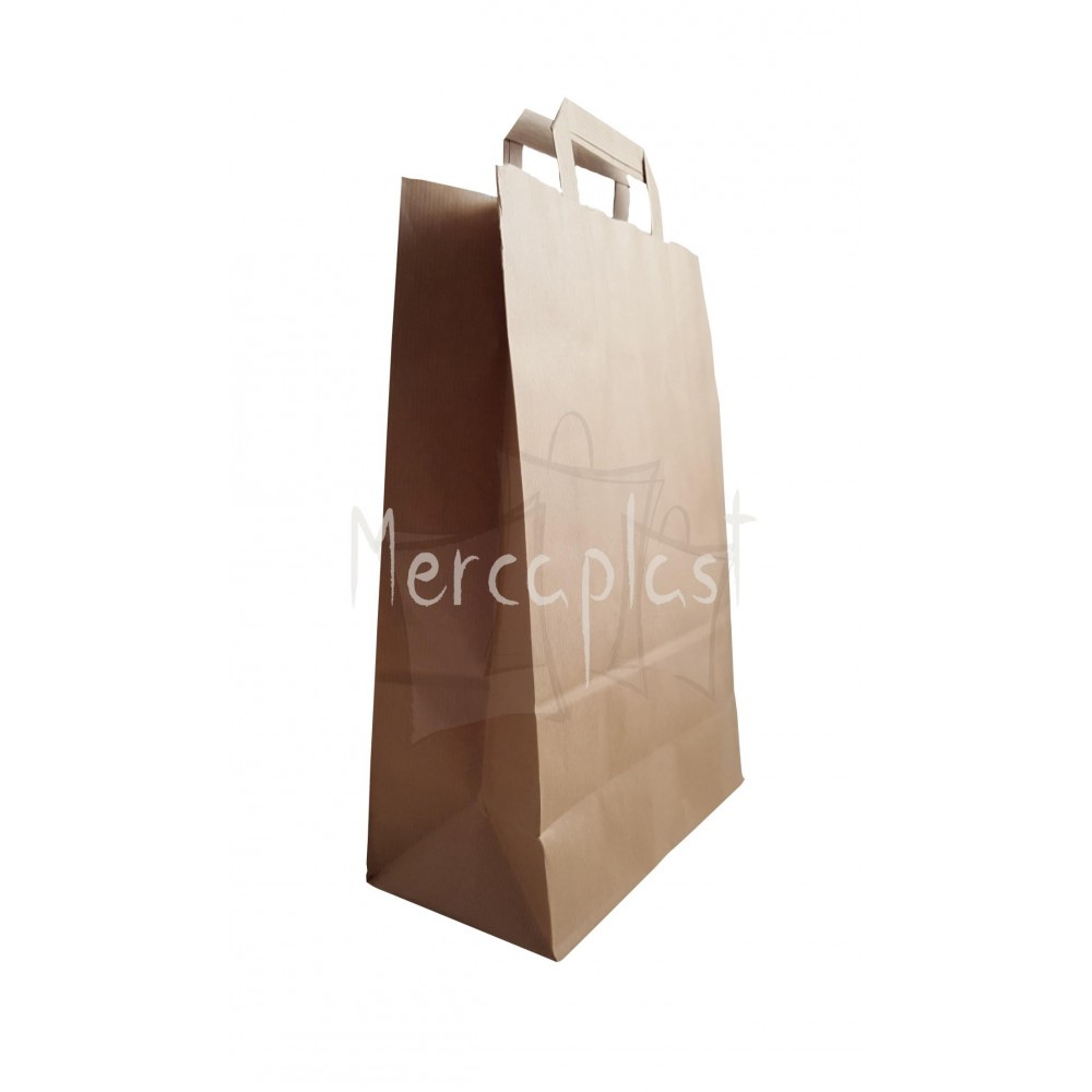 Bolsa de papel kraft con asa plana. Caja 250uds - Medida: 32+17x40cm